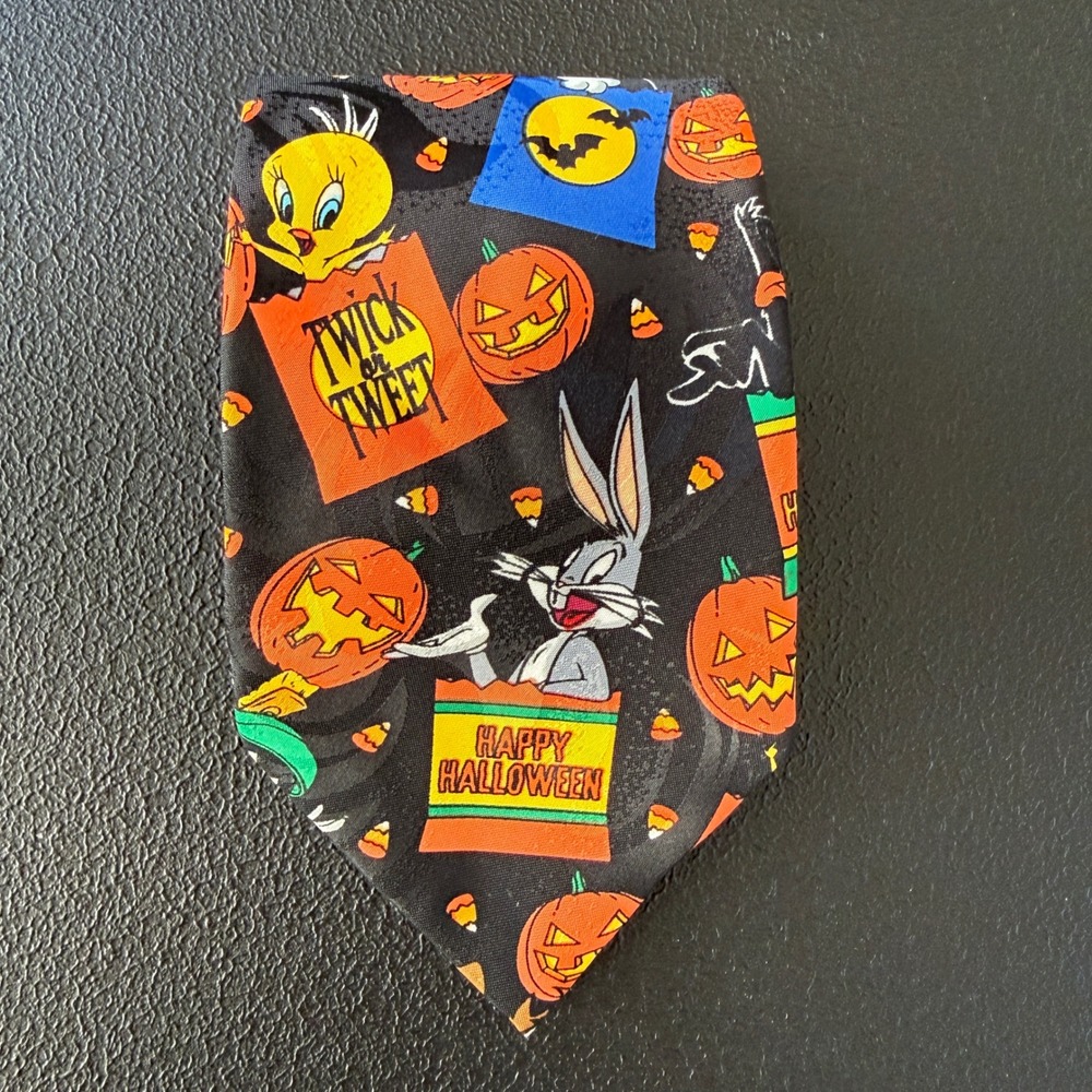 Looney Tunes Necktie Mens OS Black Halloween Bugs Bunny Tweety Vintage 1996